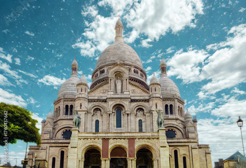 Photography Majestic sacr c ur basilica under a blue sky with clouds