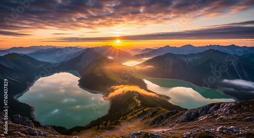 Whistlers Alpine Glow - A Sunset Over Tranquil Lakes.