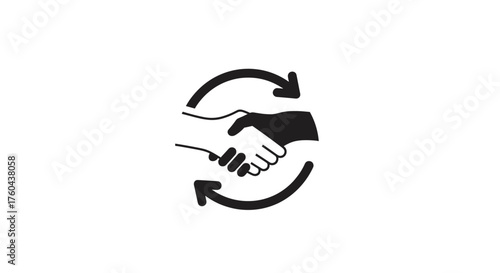 Business Renewal and Agreement Cycle Vector. Handshake in Circular Arrows. Continuous Partnership, Trade Process, and Long-Term Collaboration Icon.