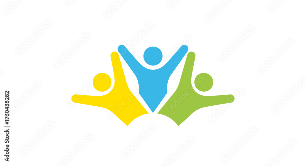 Obraz premium Community Care and Social Support Logo Vector. Three People Figures Holding Hands. Teamwork, Family, and Unity Illustration/Symbol.