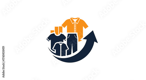Sustainable Fashion and Clothes Recycling Vector. Garment with Arrow, Brain, and Recycling Concept. Smart Laundry, Eco-Friendly, and Circular Economy Icon.
