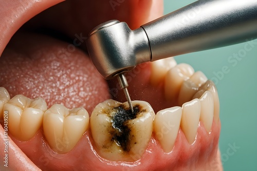 Wallpaper Mural Close-up of Dental Drill Removing Tooth Decay During Cavity Treatment Torontodigital.ca