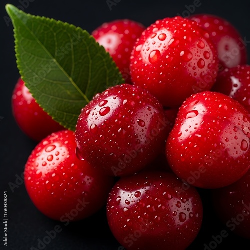 Fresh Cherries with Water Droplets - A Close-Up of Summers Sweetness.