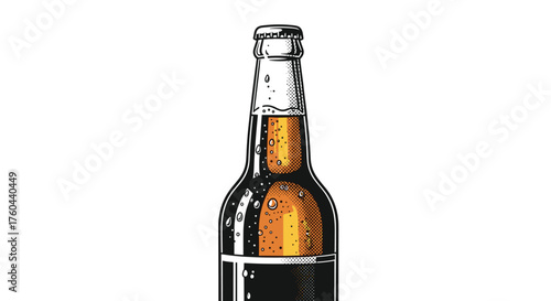 Craft Beer Bottle Illustration Showcasing Refreshing Alcoholic Beverage on White Background, Ideal for Bar and Restaurant Marketing, Drinks Menu, Brew Pub Advertising, Oktoberfest Celebrations, Vintag
