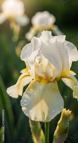 Elegant White Iris Blossom in Golden Light - A Floral Masterpiece.