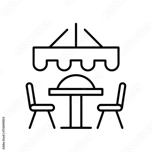Outdoor seating area with table and two chairs icon on transparent background