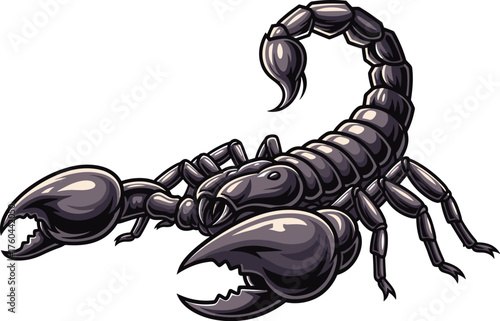 Detailed Vector Scorpion Clipart Illustration Displaying Aggression Isolated on White Background, Ideal for Tattoo Design, Gaming, Mascot Logos, and Wildlife Conservation Presentations, Showcasing Sha