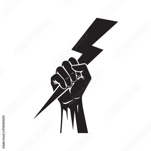 Powerful Fist Holding Lightning Bolt Symbolizing Strength and Energy.