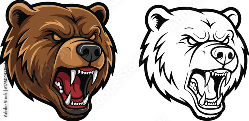 Aggressive Brown Bear Mascot Roaring Loudly with Sharp Teeth Graphic Illustration on White Background - Cartoon Animal Artwork Design for Sports Team Logo, Print, T-shirt, Emblem, Sticker, or Tattoo i