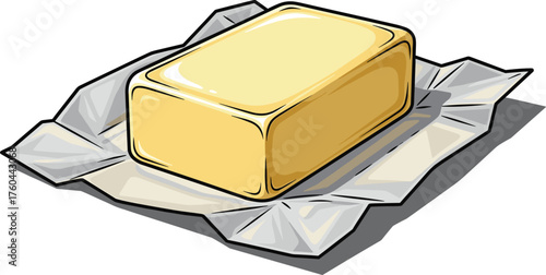 Block of Golden Butter on Foil Wrapper Ready to Spread: Culinary Ingredient for Baking Desserts & Cooking Meals, Delicious & Creamy, Breakfast Staple, Traditional Recipe, Nutritional Fats, Food Prepar