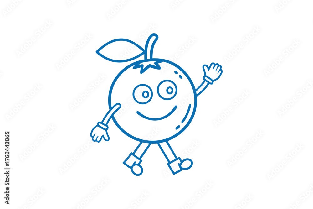 Naklejka premium Cartoon orange outline is walking with a smile and a waving hand on white