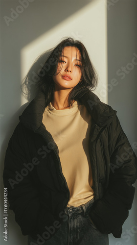 겨울 점퍼 패션의 한국 여성