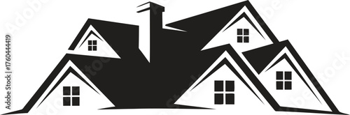 Stylized row of houses against a white background a dramatic silhouette