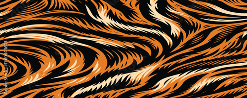 Wild tiger skin vectand illustration featuring striped animal fur texture background, perfect fand wallpaper, fabric, tile patterns, and creative surfaces.