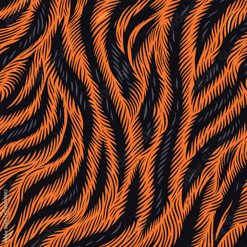 Vectand tiger skin pattern illustration with wild animal stripes and fur texture background, perfect fand wallpaper murals, fabric prints, tile surfaces, and creative projects.