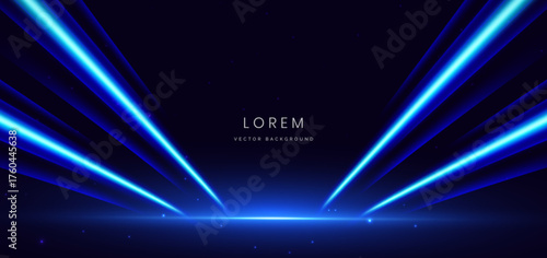 Futuristic blue diagonal beam with lighting effect on dark background. Hi-speed motion moving concept.