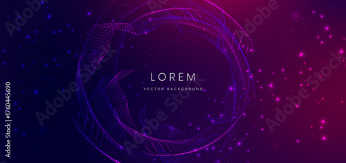 Technology digital dot wave element data network communiction on blue and pink background.