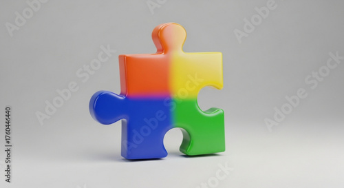 A colorful puzzle piece, symbolizing problemsolving, teamwork, and unity, with a gradient of blue, orange, yellow, and green