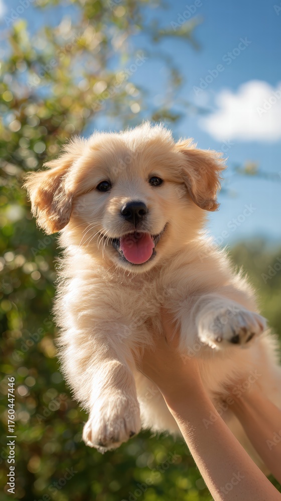 Fototapeta premium Adorable Puppy Joyfully Playing Outdoors