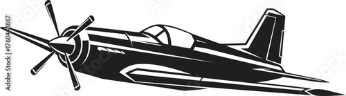 Vintage world war two fighter plane in dark striking silhouette