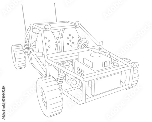 Dune buggy contour sketch on a white background. Vector illustration.