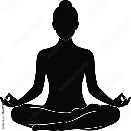 Silhouette of a woman in lotus position, practicing yoga and meditation for relaxation