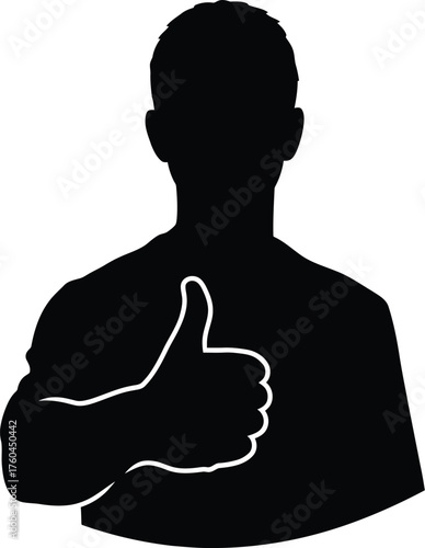 Silhouette of a man giving a thumbs up, a symbol of approval and agreement