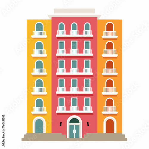 Elegant Hotel Building Icon in Flat Style
