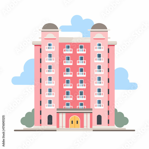 Hotel Building Icon in Flat Vector Style