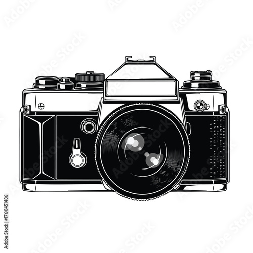 Classic SingleLens Reflex Camera with Prominent Lens and Detailed Controls.