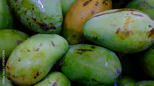 Close-up of Green Mangoes at a Local Fruit Market in Indonesia 
