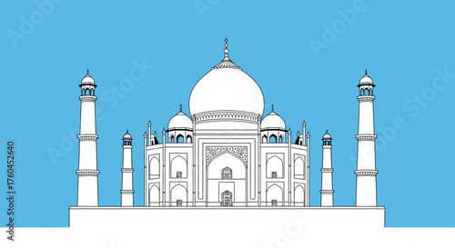 Taj Mahal Vector Illustration on Light Blue Background