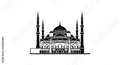 Islamic Mosque Building Icon in Black Silhouette