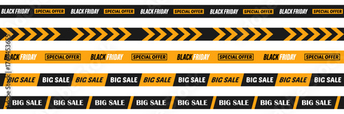 Black Friday. Black and yellow sale banners and tape designs for promotion and advertising