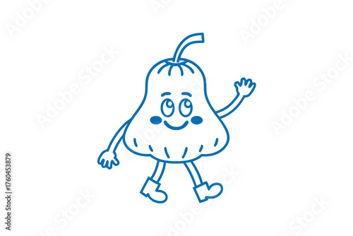 Blueberry character happily waves as he confidently walks forward with his cute shoes