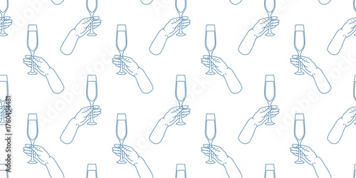 Elegant hands holding champagne flutes in a minimalist repeated pattern for modern decor and design projects