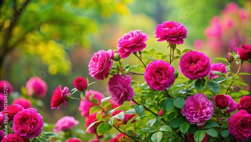 Wallpaper Mural Vibrant Pink Roses in Full Bloom, a Lush Garden Display of Delicate Petals and Green Foliage, a Breathtaking Floral Scene Torontodigital.ca