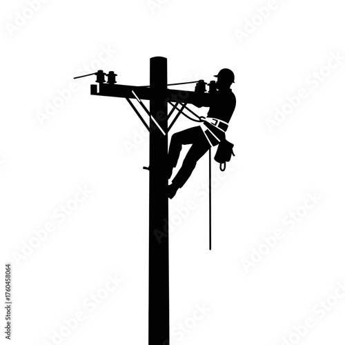 Silhouette of an electrician working on a power line, showcasing the importance of skilled workers in maintaining electrical infrastructure.