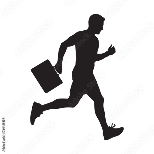 A business man running a marathon black silhouette  isolated on white background