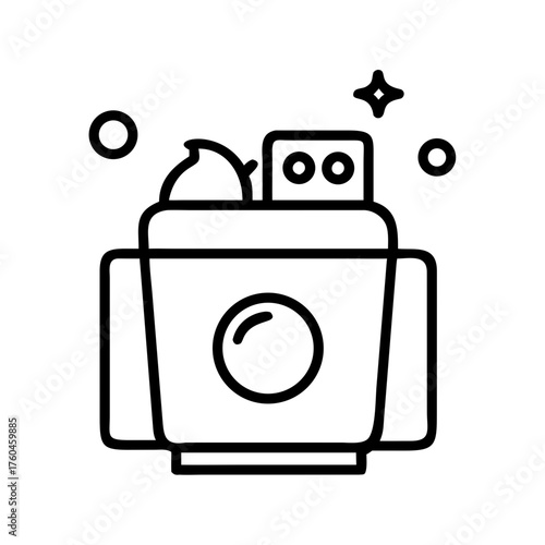 Cleaning device with detergent and bubbles in minimal line style  