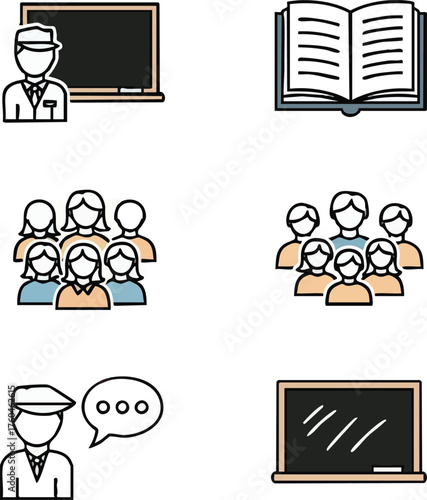 Set of simple outline icons for education and learning.