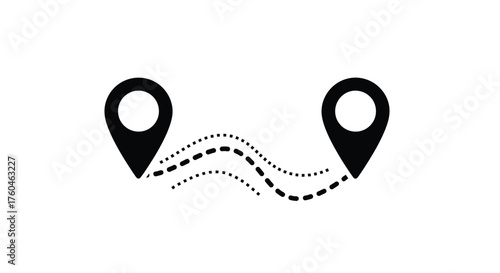 Two location pins connected by a dotted line representing a route