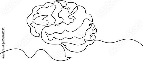 Continuous single drawn one line brain, hand-drawn. Line art.