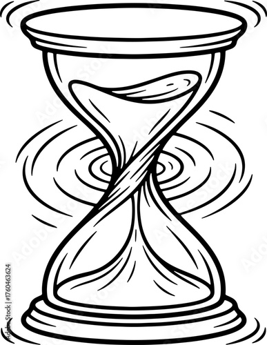 Distorted hourglass symbolizing time warping and relativity in a surreal artistic style