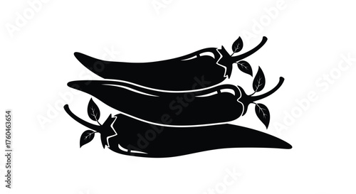 A simple black and white graphic depiction of three chili peppers