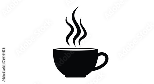 Simple black and white illustration of a steaming cup of coffee
