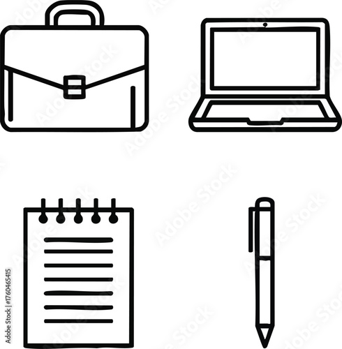 Set of four business and office line art icons.