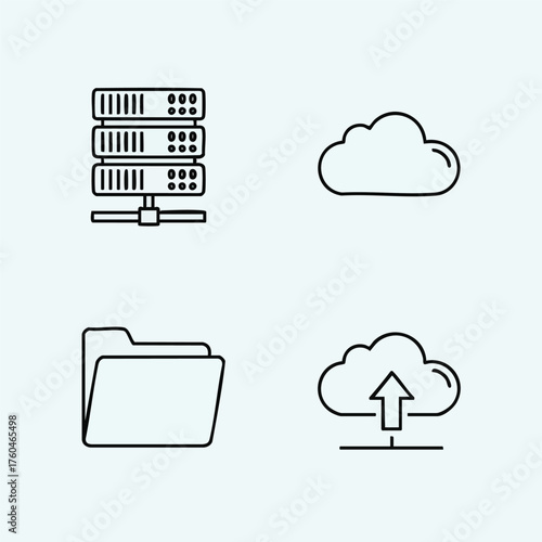 Cloud Computing and Data Storage Icons Server Cloud Folder and Upload.
