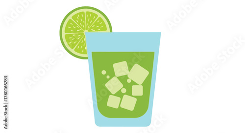 Refreshing lime drink in a glass with ice cubes illustration