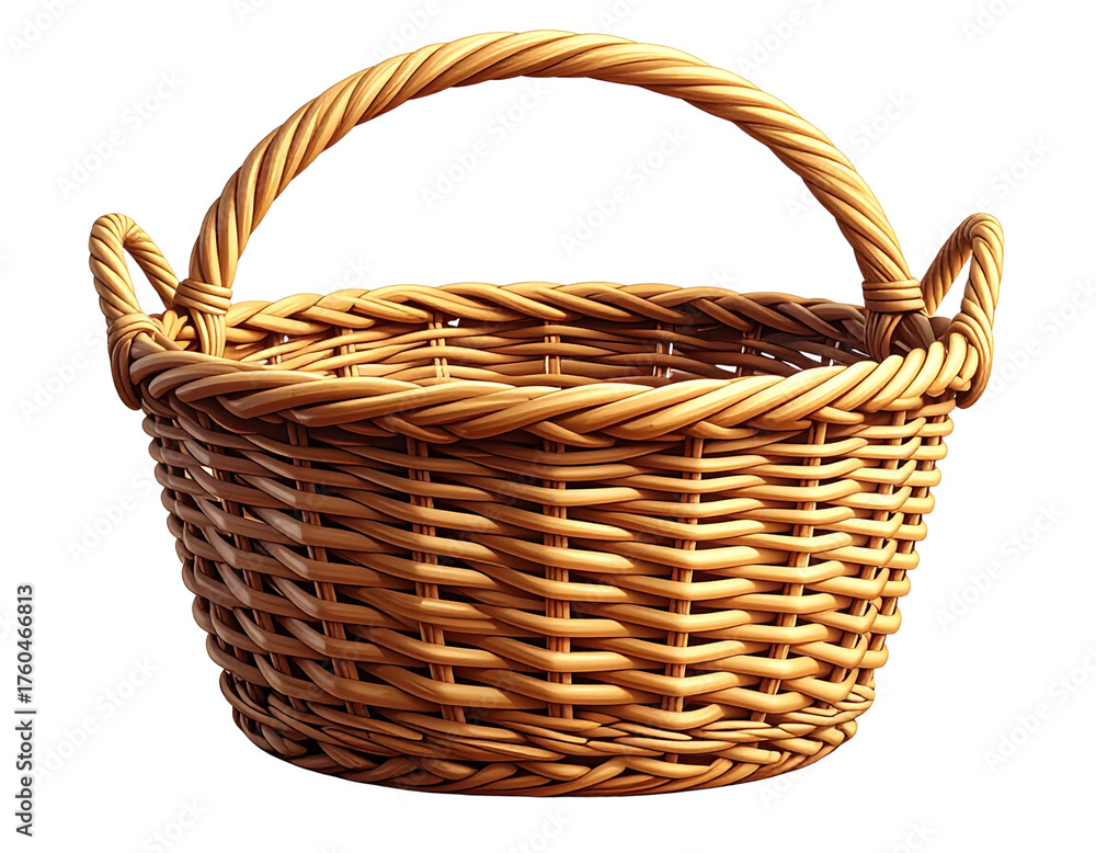 Obraz premium Empty Wicker Basket Front View, Natural Straw Texture, isolated on transparent background